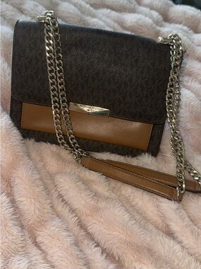 Michael Kors Brown and Tan Chain Crossbody Bag